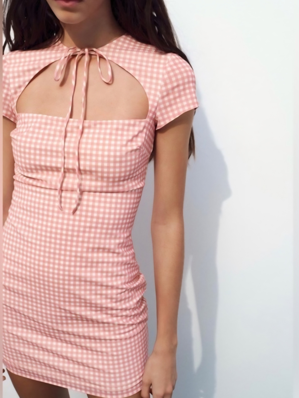 Zara Pink Gingham Cutout Tie-Front Mini Dress